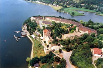 The ancient castle on the lake near Halle